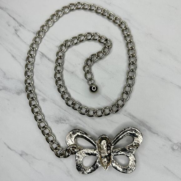 Womens Rhinestone Butterfly Chain Belt Silver Tone Chunky XS/Small ✨ - Picture 5 of 12